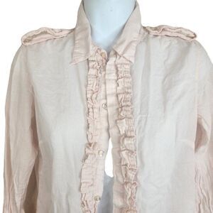 Vintage Y2K Diesel Pale Pink S Ruffle Front Tuxedo Blouse Shirt Cotton